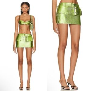 NEW! PRISCAVERA- Low-Rise Mini Belt Skirt in Wasabi Metallic Green Size Small